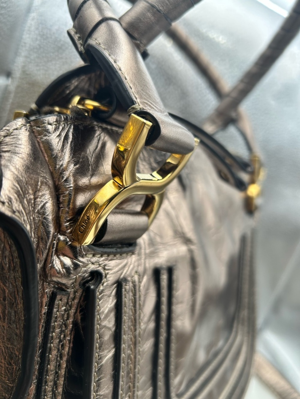 Chloé Small Marcie bronze Metallic Leather Satchel W/COA - Picture 6 of 17